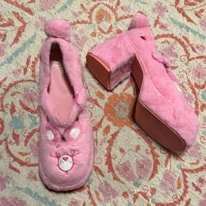 Dolls Kill Pink Furry Wedges